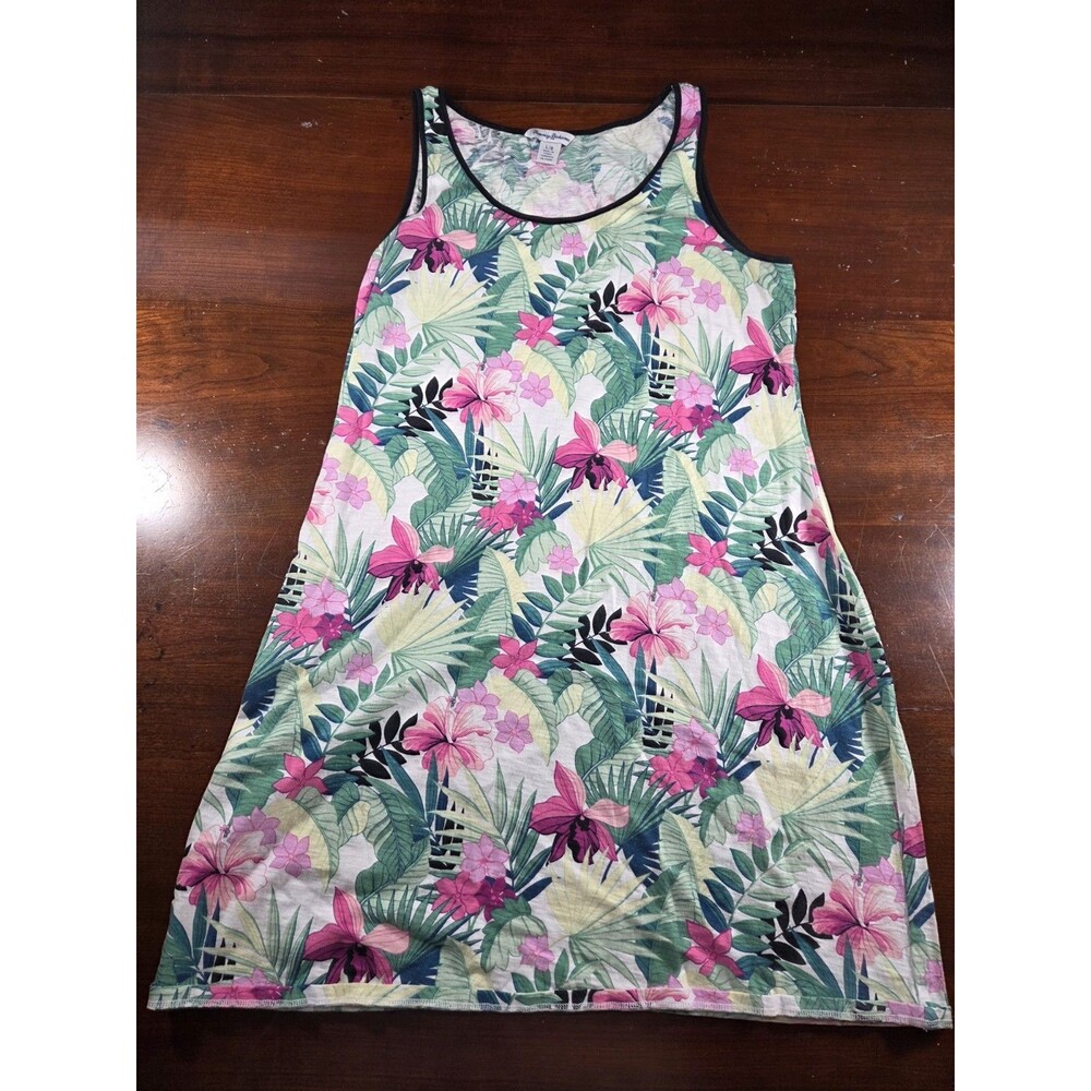 Tommy Bahama Tank Top Women's Large White Pink Tropical Floral Sleeveless Cotton